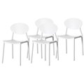 Fabulaxe Modern Plastic Outdoor Dining Chair with Open Oval Back Design, White, PK 4 QI004226.WT.4